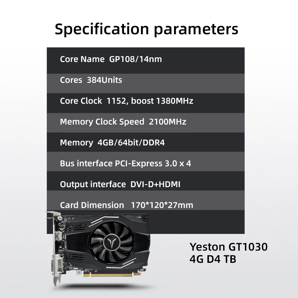 Yeston GT 1030 4GD4 TB 64bit Graphics Card PCIE 3.0 GDDR4 Video Card for PC - Image 10
