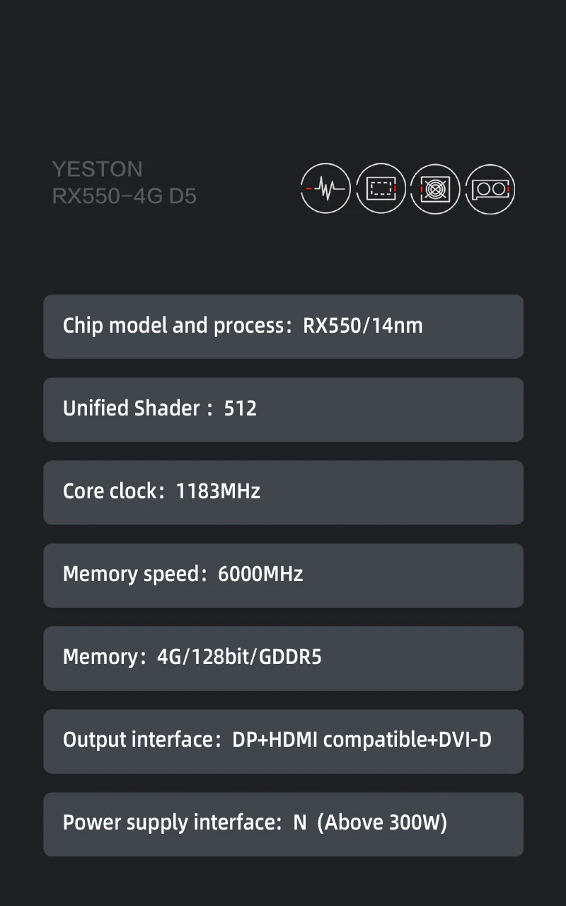 Yeston Radeon RX 550 4GB GDDR5 1183MHz 512processors PCIExpress 3.0 DirectX12 video cards Double slot DP+HDMI compatible +DVI-D graphics card of Desktop - Image 5