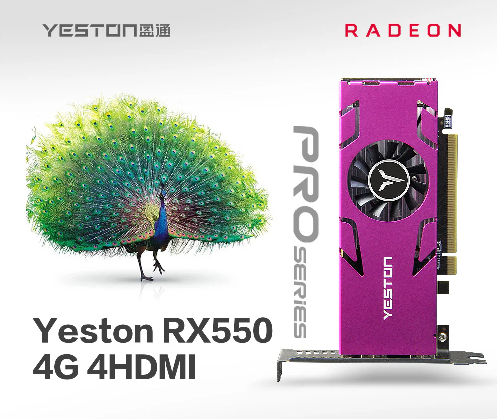 Yeston Radeon RX 550 4GB GDDR5 1183MHz 512processors PCIExpress 3.0 video cards DirectX12 Double slot 4*HDMI compatible Half height graphics card of Desktop - Image 4