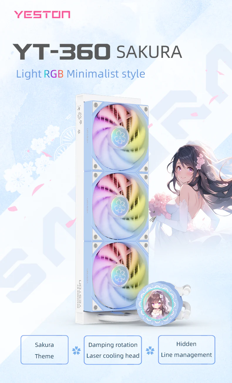 Yeston Sakura 360 Desktop Liquid CPU Cooler supports Intel / AMD platform PWM Temperature Control Fan Water Cooling Radiator - Image 6