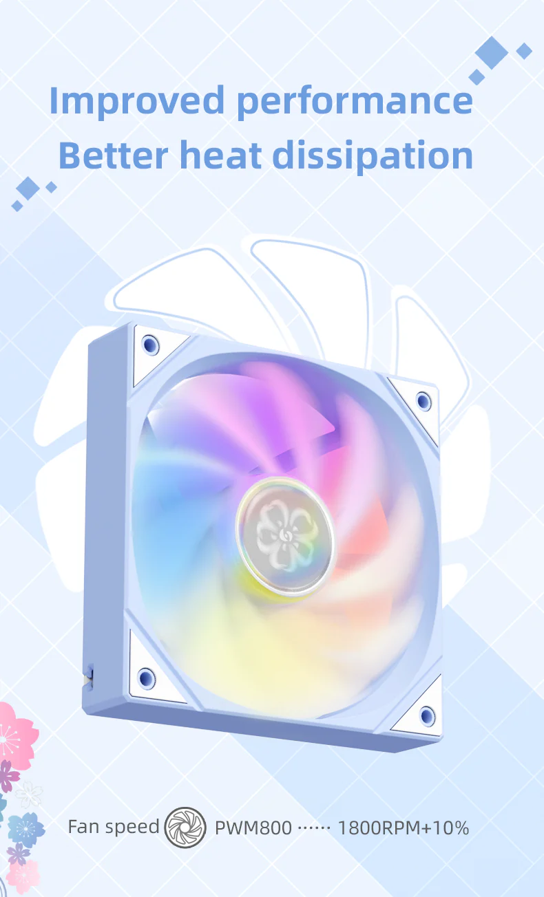 (Promotion: $5 discount over $30)Yeston SAKURA Computer Case Fan ARGB LED 120mm Cooler Fan Quiet Edition High Airflow Color LED Case Fan 4pin PWM Silent Fan with Hydraulic Bearing (Forward Fan) - Image 7