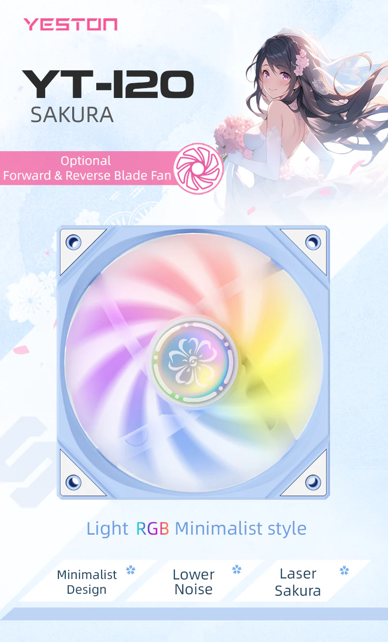 (Promotion: $5 discount over $30)Yeston SAKURA Computer Case Fan ARGB LED 120mm Cooler Fan Quiet Edition High Airflow Color LED Case Fan 4pin PWM Silent Fan with Hydraulic Bearing (Reverse Fan) - Image 6