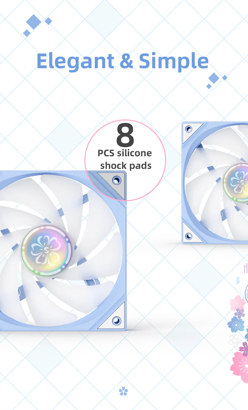 (Promotion: $5 discount over $30)Yeston SAKURA Computer Case Fan ARGB LED 120mm Cooler Fan Quiet Edition High Airflow Color LED Case Fan 4pin PWM Silent Fan with Hydraulic Bearing (Reverse Fan) - Image 7