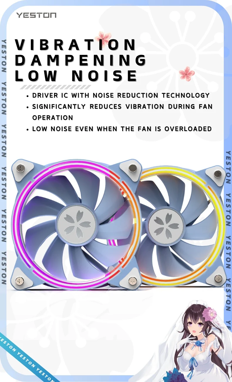 (Promotion: $5 discount over $30)（Only Canada has inventory）Yeston * zeaginal SAKURA ARGB LED 120mm Case Fan,Quiet Edition High Airflow Color LED Case Fan for PC Cases, CPU Coolers,Radiators SystemComputer Case Cooling Fan - Image 5