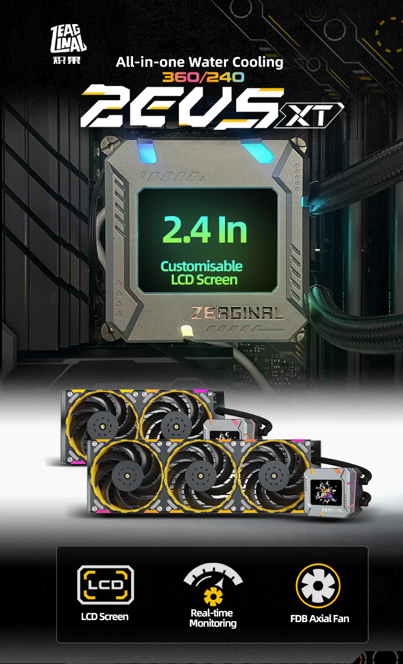 Yeston*Zeaginal ZC-ZEUS XT 360/240 Radiator Liquid CPU Cooler LCD Screen water cooling radiator ARGB synchronous PDB bearing fan Fits Intel LGA1700/1200/115X AMD AM5/AM4/AM3 - Image 4