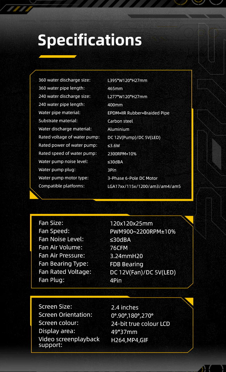 Yeston*Zeaginal ZC-ZEUS XT 360/240 Radiator Liquid CPU Cooler LCD Screen water cooling radiator ARGB synchronous PDB bearing fan Fits Intel LGA1700/1200/115X AMD AM5/AM4/AM3 - Image 9