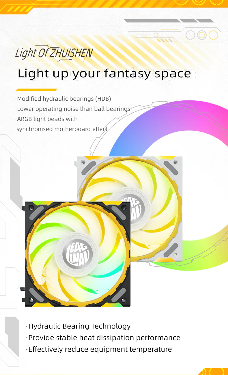 (Promotion: $5 discount over $30)Zeaginal ARGB Light of Zhuishen LED 120mm Case Fan,Quiet Edition High Airflow Color LED Case Fan for PC Cases, CPU Coolers,Radiators SystemComputer Case Cooling Fan - Image 7