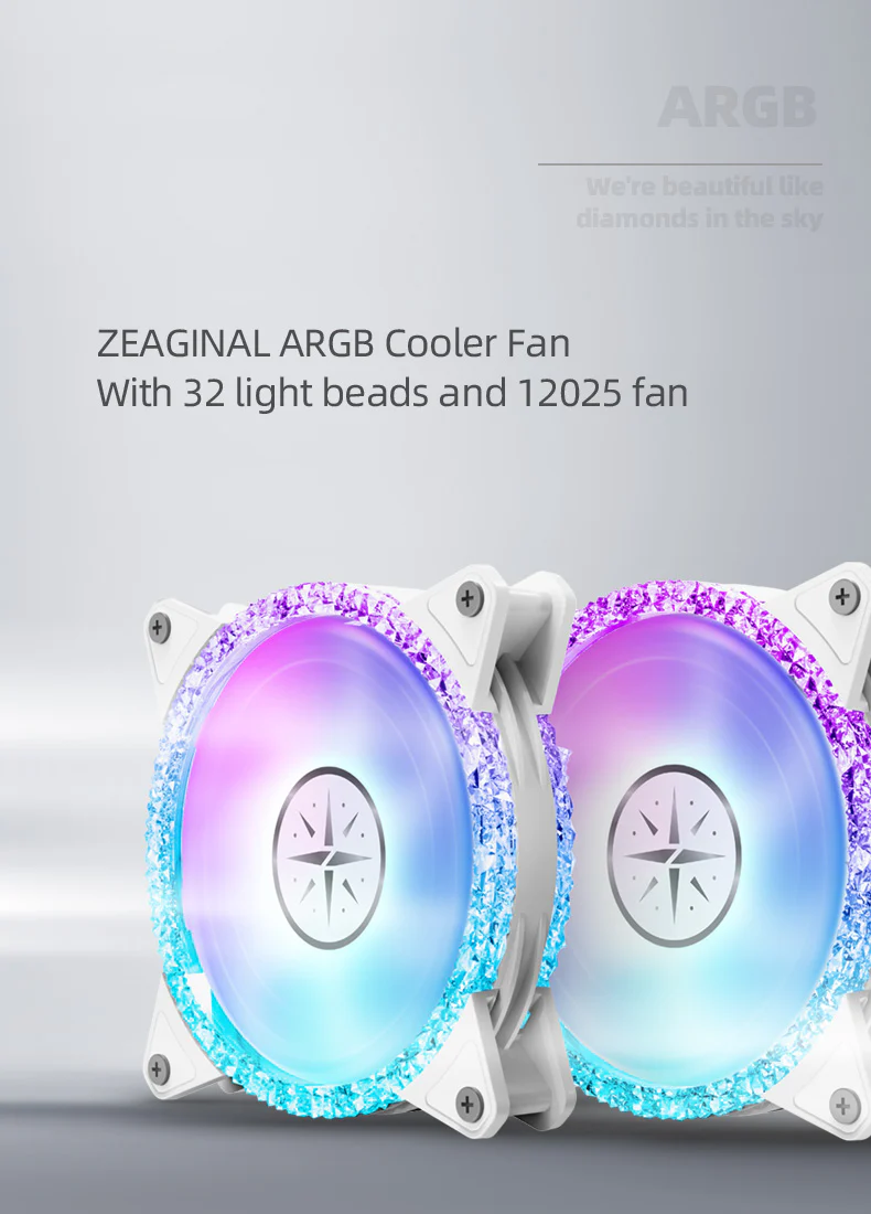 (Promotion: $5 discount over $30)(Only Canada has inventory) Zeaginal ZC-12025 ARGB Bling Bling LED 120mm Case Fan,Quiet Edition High Airflow Color LED Case Fan for PC Cases, CPU Coolers,Radiators SystemComputer Case Cooling Fan - Image 6