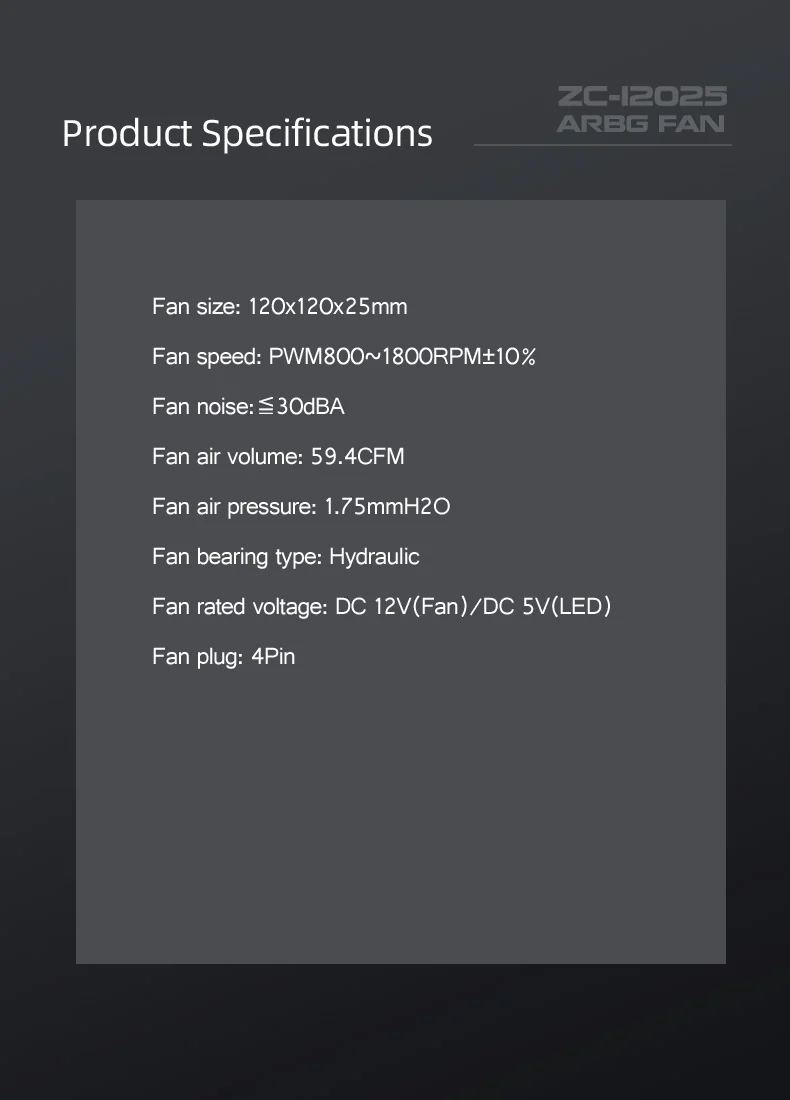 (Promotion: $5 discount over $30)Zeaginal ZC-12025 ARGB Tears of the Moon God LED 120mm Case Fan,Quiet Edition High Airflow Color LED Case Fan for PC Cases, CPU Coolers,Radiators SystemComputer Case Cooling Fan - Image 8